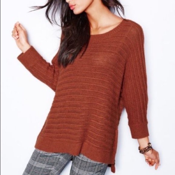Garnet Hill Wool Angora Rib KnitSweater Burnt Orange Oversized Quiet Luxury-XS - Picture 1 of 15